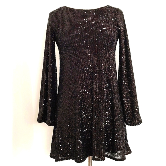 Gianni Bini Women's Black Sequin Mini Party Cocktail Dress /Size XS - Picture 2 of 11
